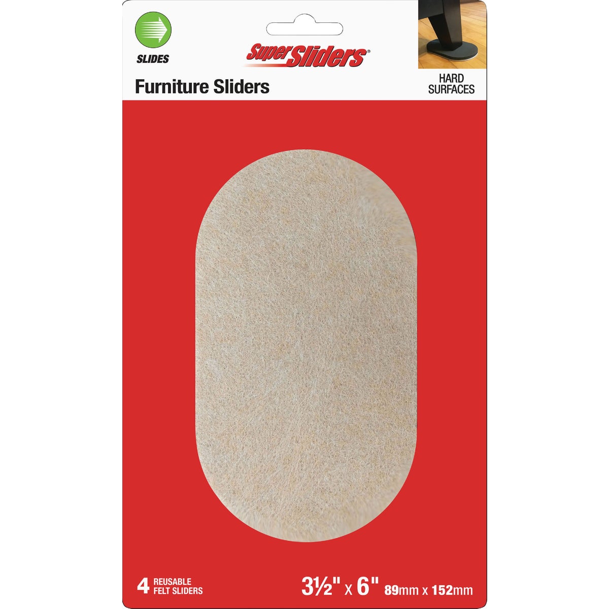 Super Sliders 3-1/2 In. x 6 In. Oval Beige Felt Sliders (4-Pack)
