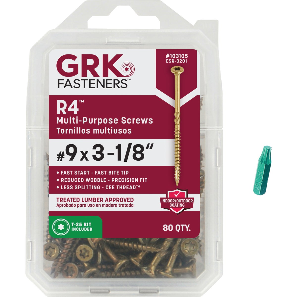 GRK R4 #9 x 3-1/8 In. Star Drive Multi-Purpose Wood Screw (80 Ct.)
