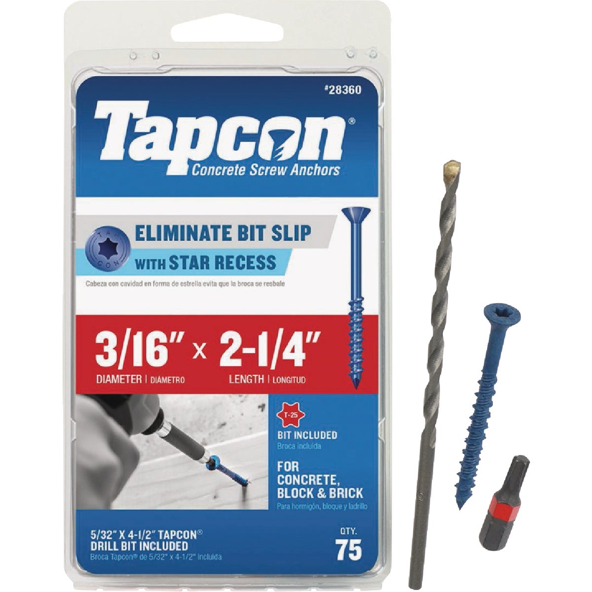 Tapcon 3/16 In. x 2-1/4 In. Star Drive Flat Head Concrete Screw Anchor (75 Ct.)