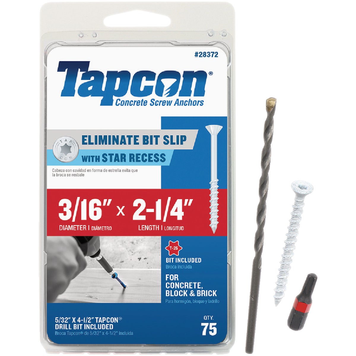Tapcon 3/16 In. x 2-1/4 In. Star Drive Flat Head White Concrete Screw Anchors (75 Ct.)