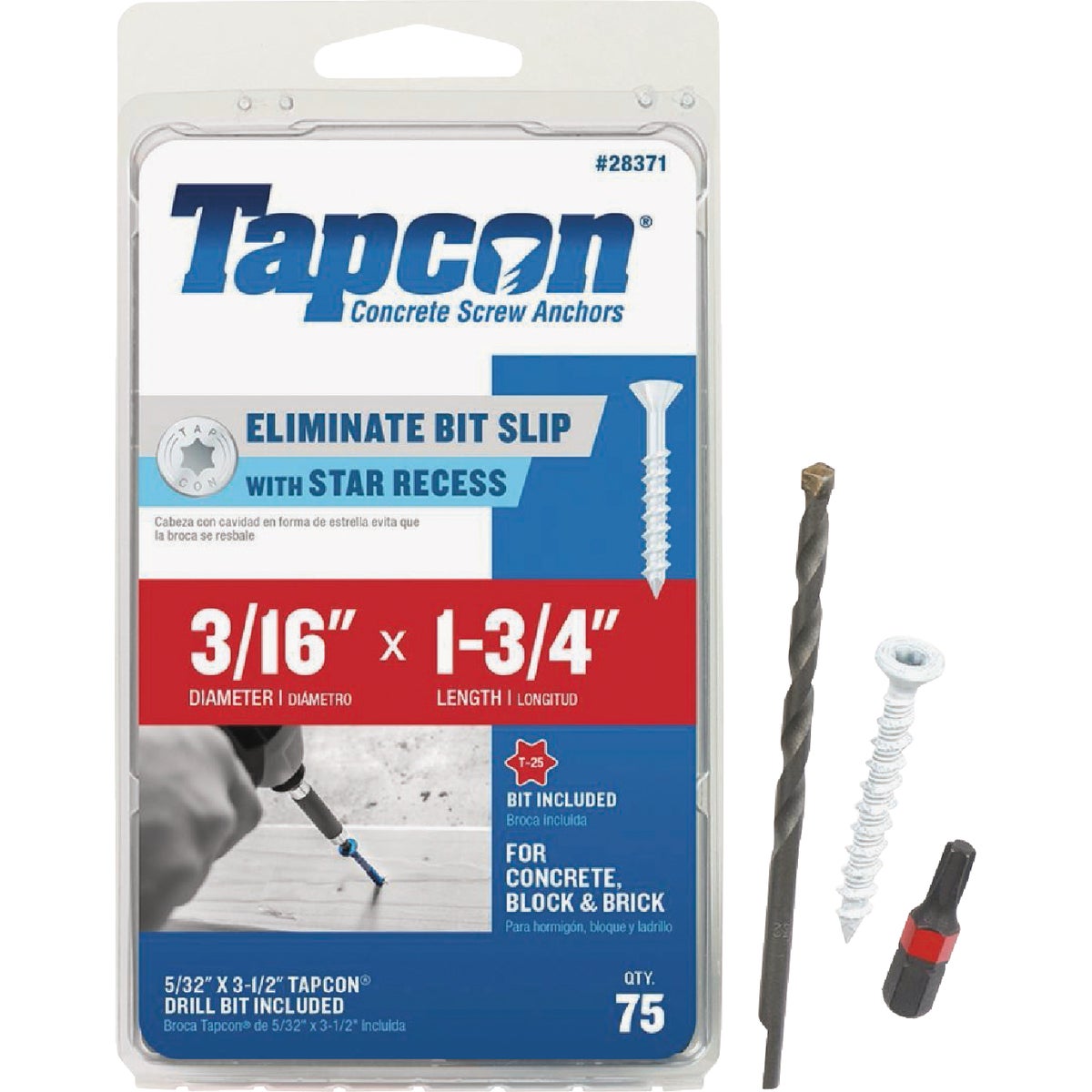 Tapcon 3/16 In. x 1-3/4 In. Star Drive Flat Head White Concrete Screw Anchor (75 Ct.)