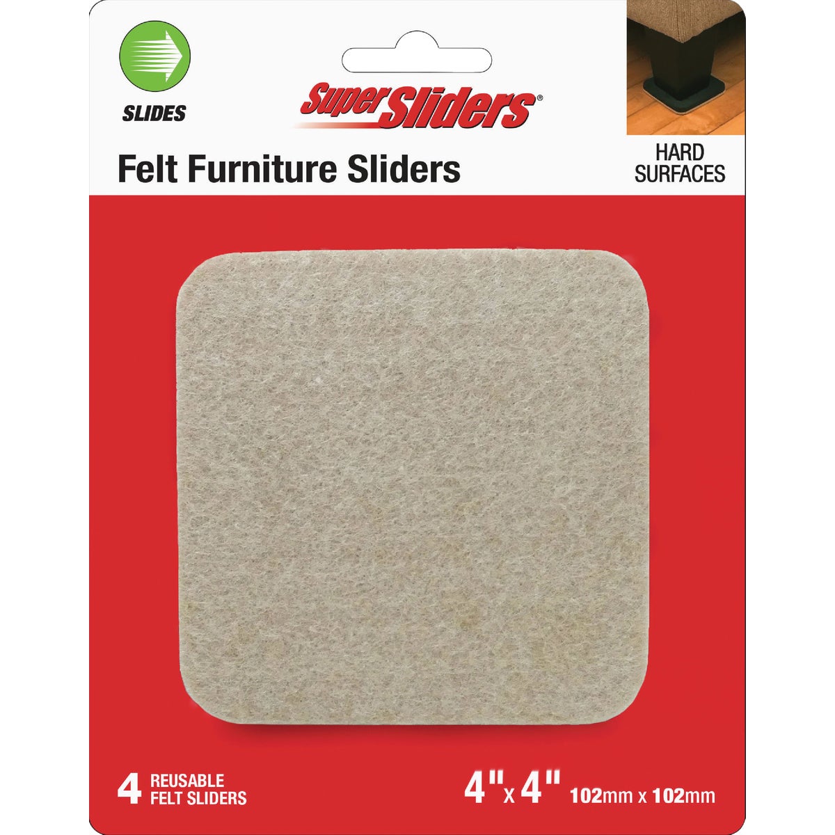 Super Sliders 4 In. Square Beige Felt Sliders (4-Pack)