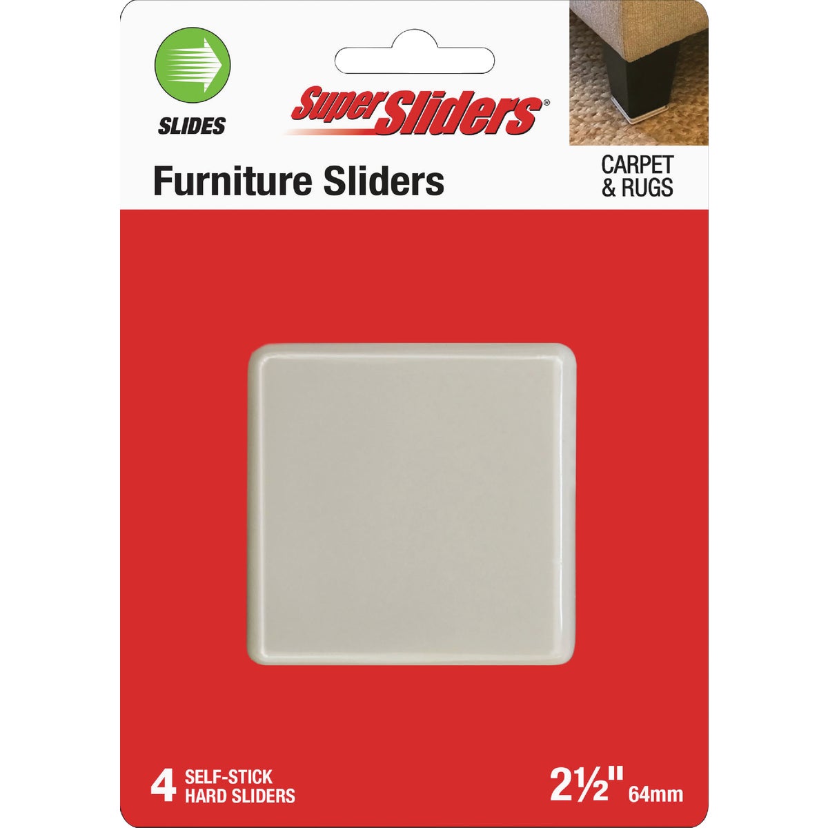 Super Sliders 2-1/2 In. Square Hard Beige Furniture Sliders (4-Pack)