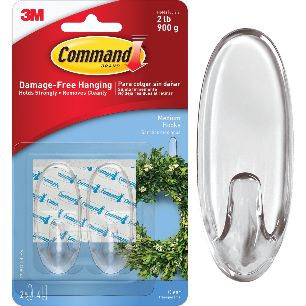 3M Command Clear Adhesive Hook (2 Pack)