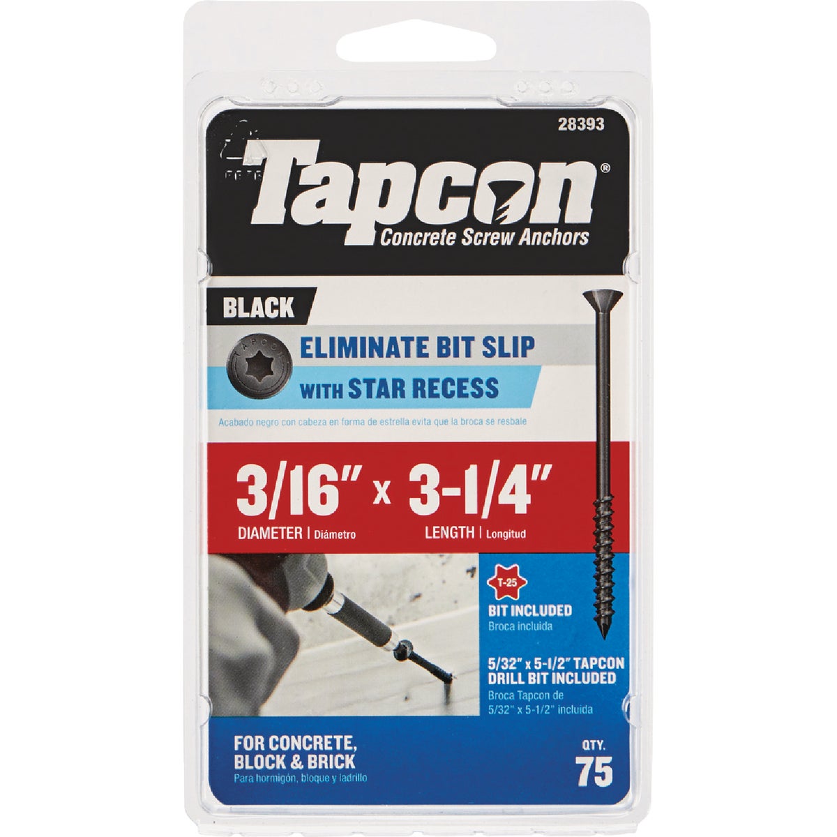 Tapcon 3/16 In. x 3-1/4 In. Star Drive Flat Head Black Concrete Screw Anchor (75 Ct.)
