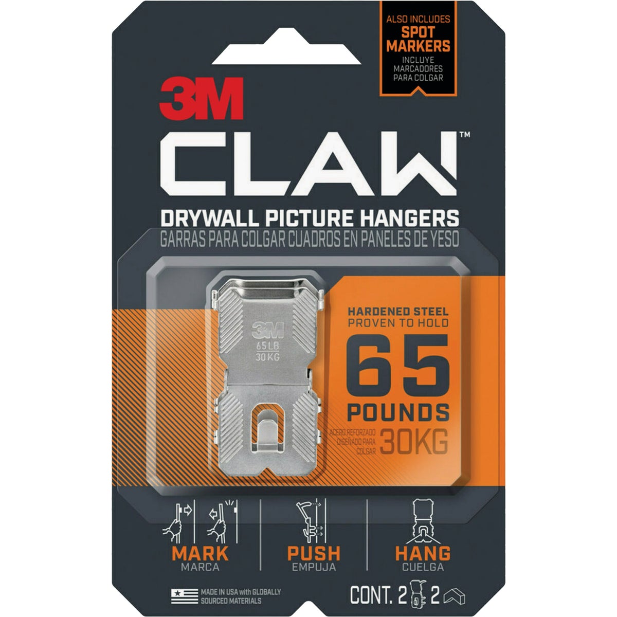 3M Claw 65 Lb. Drywall Picture Hanger with Temporary Spot Marker (2-Count)