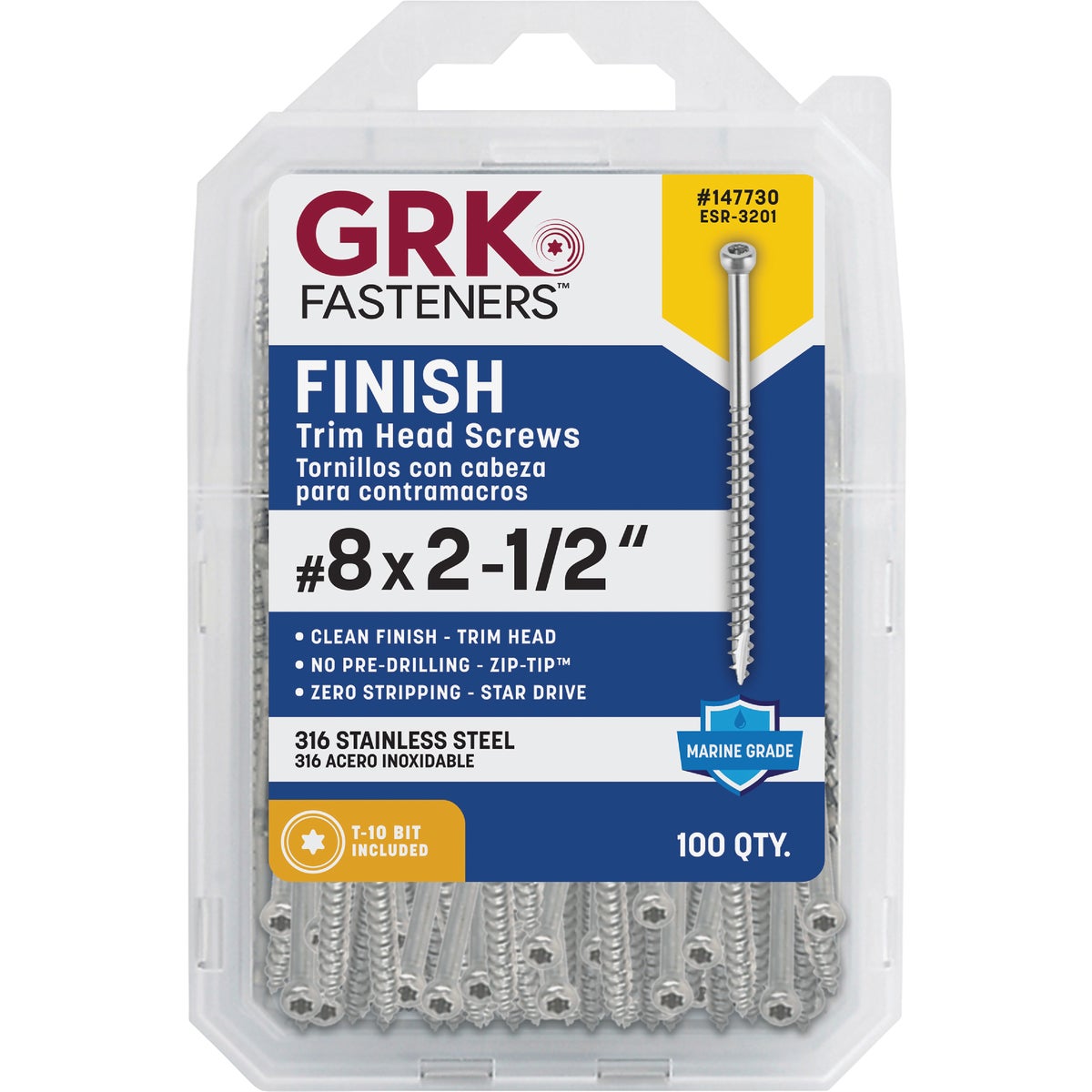 GRK #8 x 2-1/2 In. Star Drive Stainless Steel Trim Screw (100 Ct.)