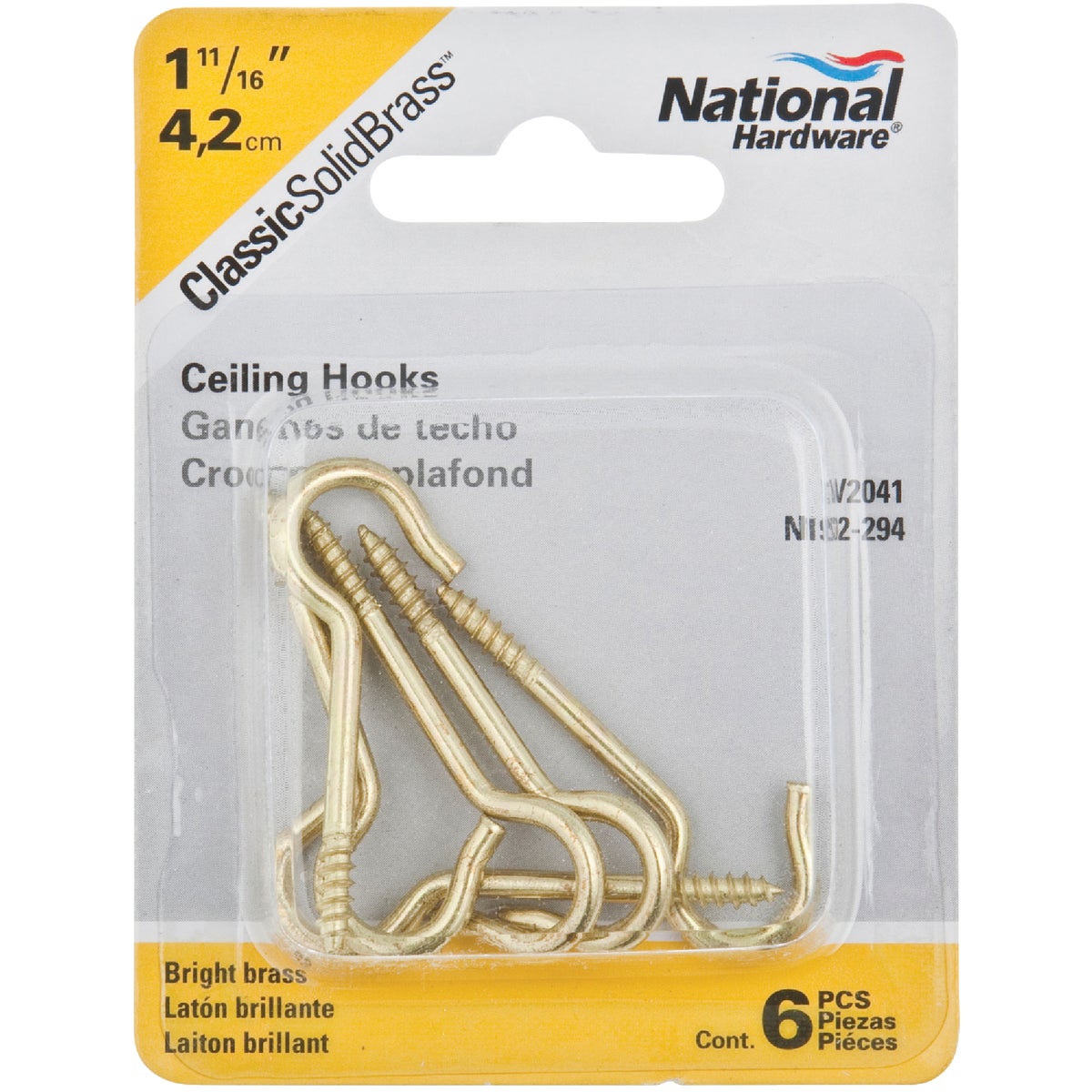 National Solid Brass Ceiling Hook