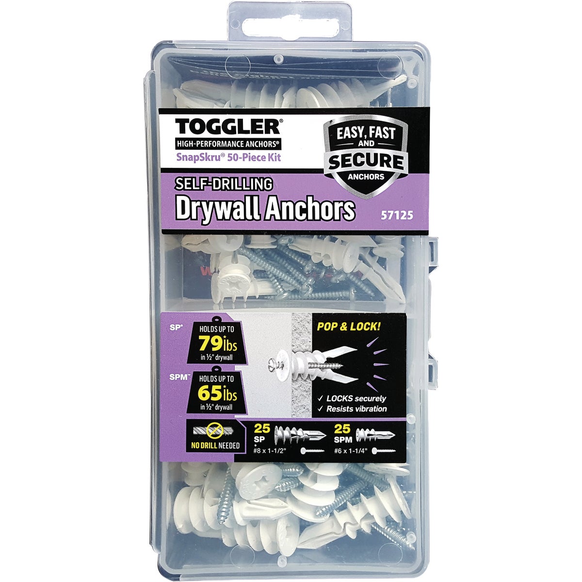 Toggler SnapSkru Nylon Self-Drilling Mini Drywall Anchor Assortment Kit (50 Ct.)