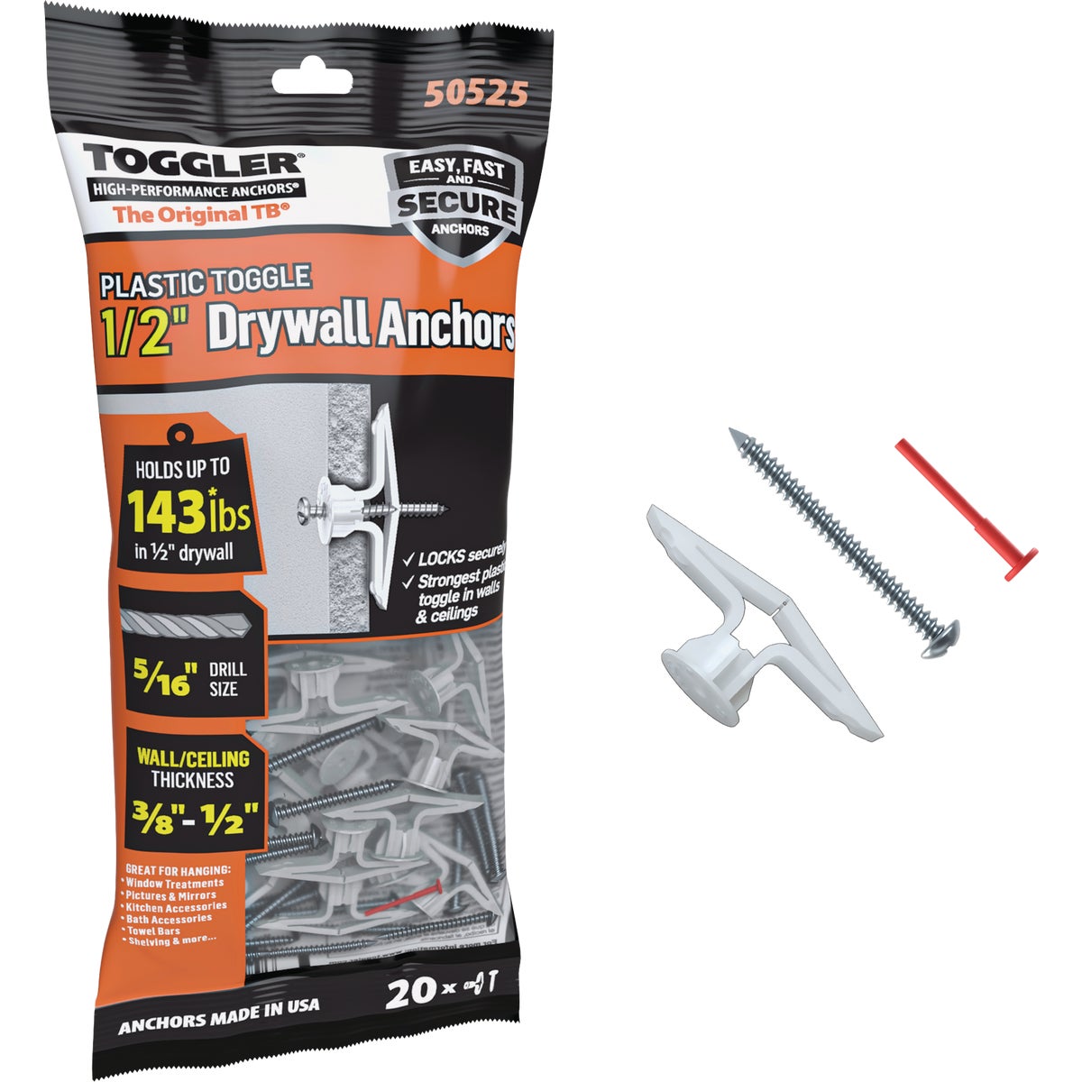 Toggler #8 x 1-1/2 In. Plastic Hollow Wall Anchors (20 Ct.)