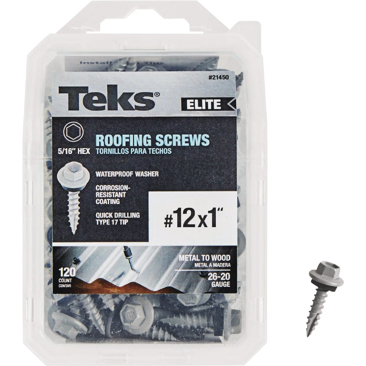 Teks Elite #12 x 1 In. Hex Washer Head Sharp Point Metal to Wood Roofing Screw (120-Count)