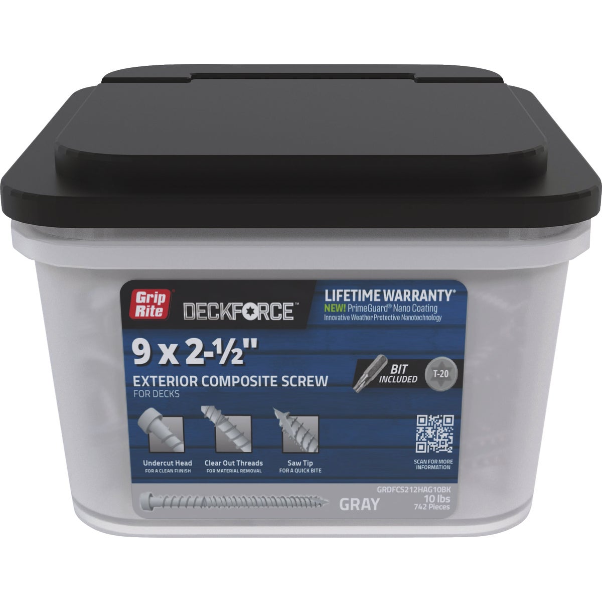 Grip-Rite DeckForce 2-1/2 In. Composite Harbor Gray Deck Screw (10BK)