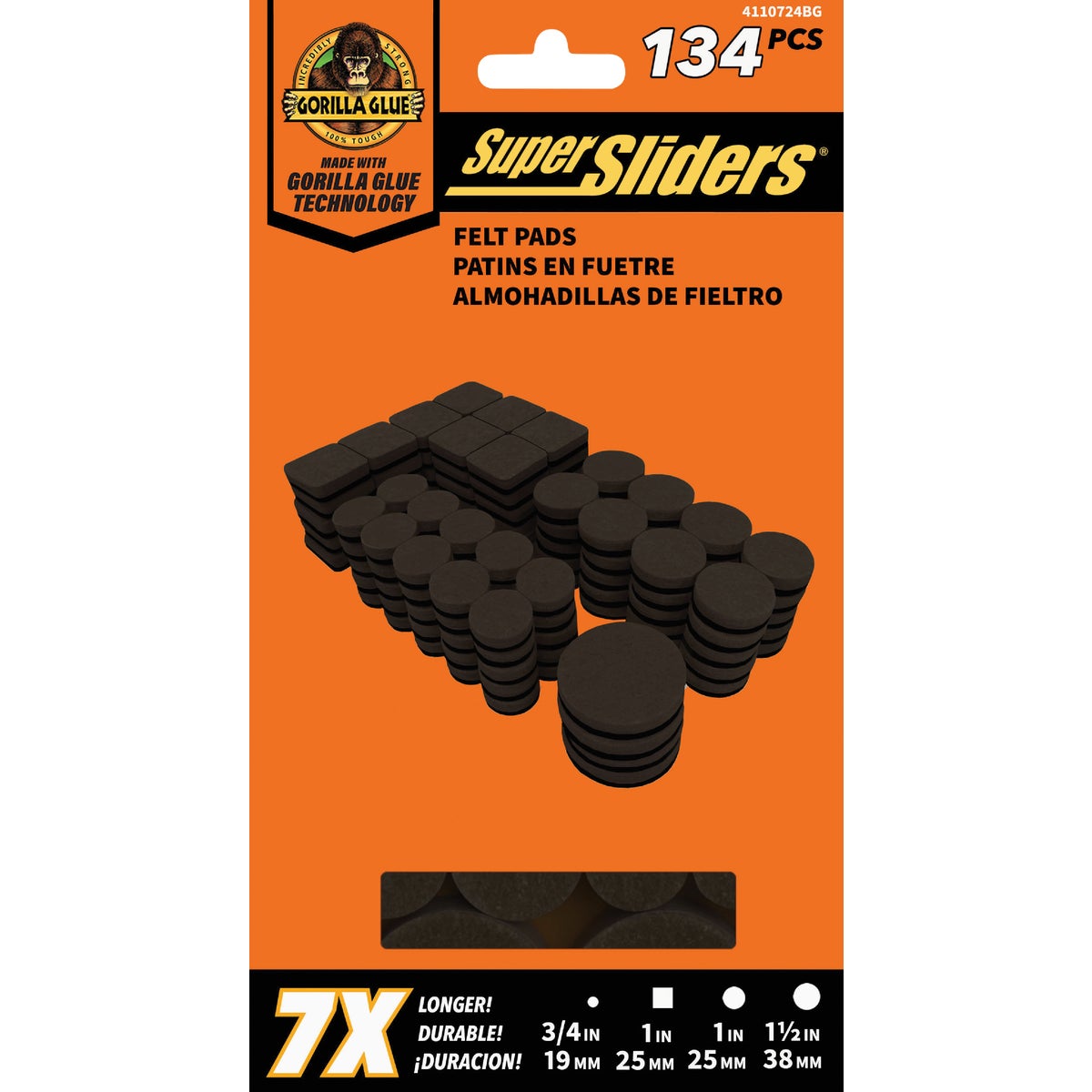 Super Sliders Gorilla Glue Round Brown Felt Furniture Pad Variety Assortment (134-Piece)