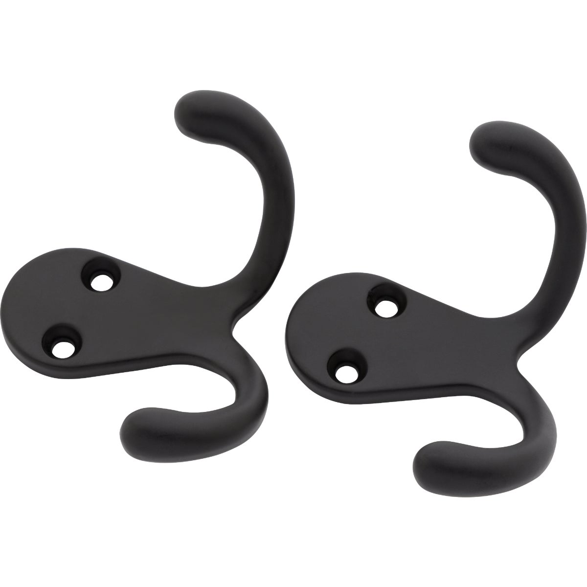National Hardware Matte Black Double Clothes Hook (2-Pack)
