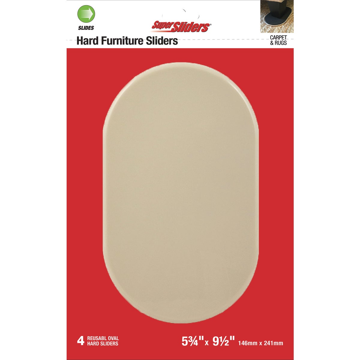 Super Sliders 5-3/4 In. x 9-1/2 In. Hard Oval Beige Furniture Glide (4-Pack)