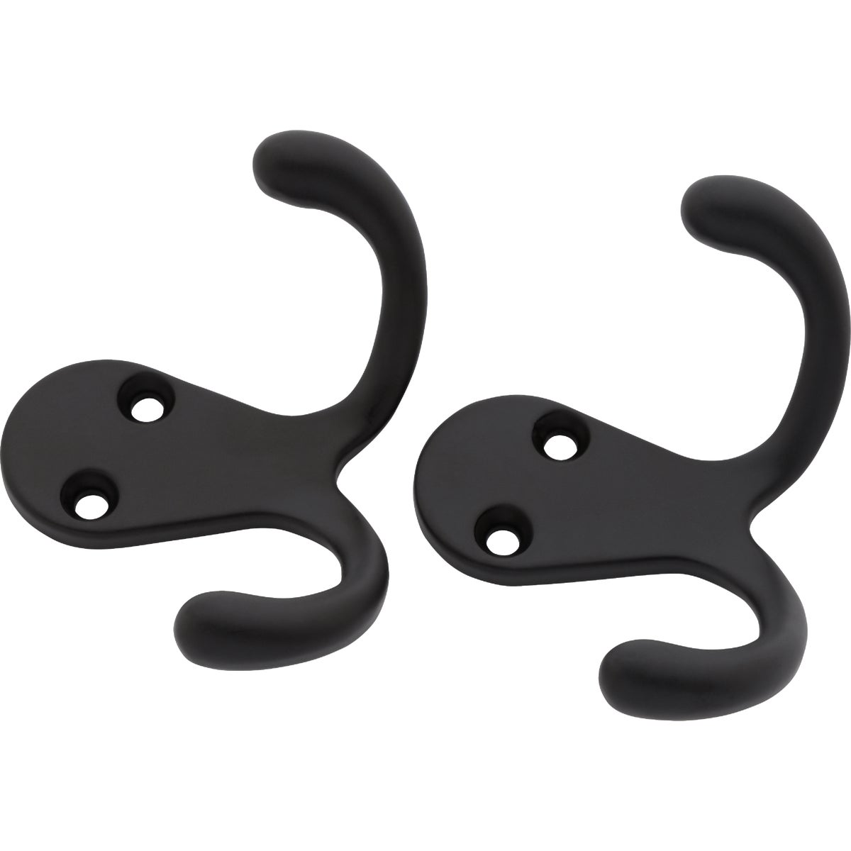National Hardware Matte Black Double Clothes Hook (2-Pack Bagged)