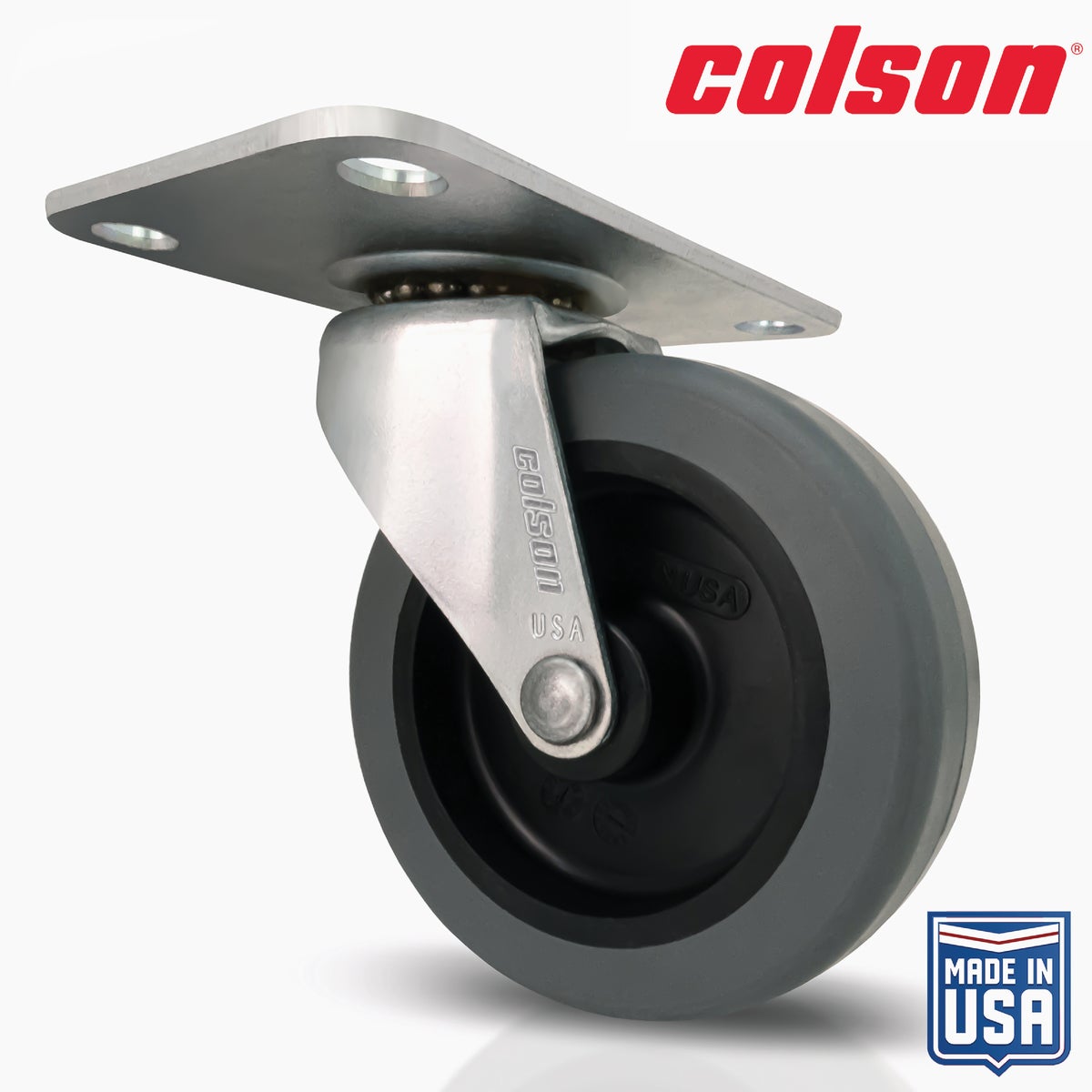 Colson 3 In. Gray TPR Swivel Plate Caster