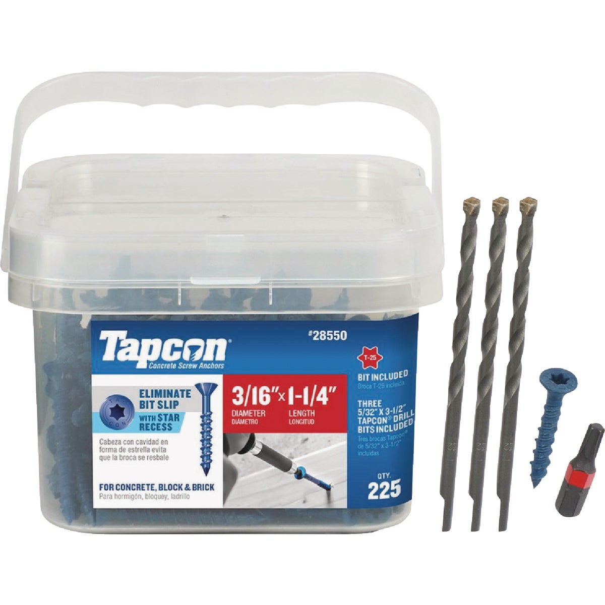Tapcon 3/16 In. x 1-1/4 In. Star Drive Flat Head Concrete Screw Anchor (225 Ct.)