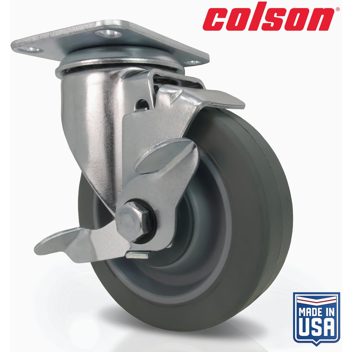 Colson 4 In. Gray TPR Swivel Plate Caster with Locking Brake
