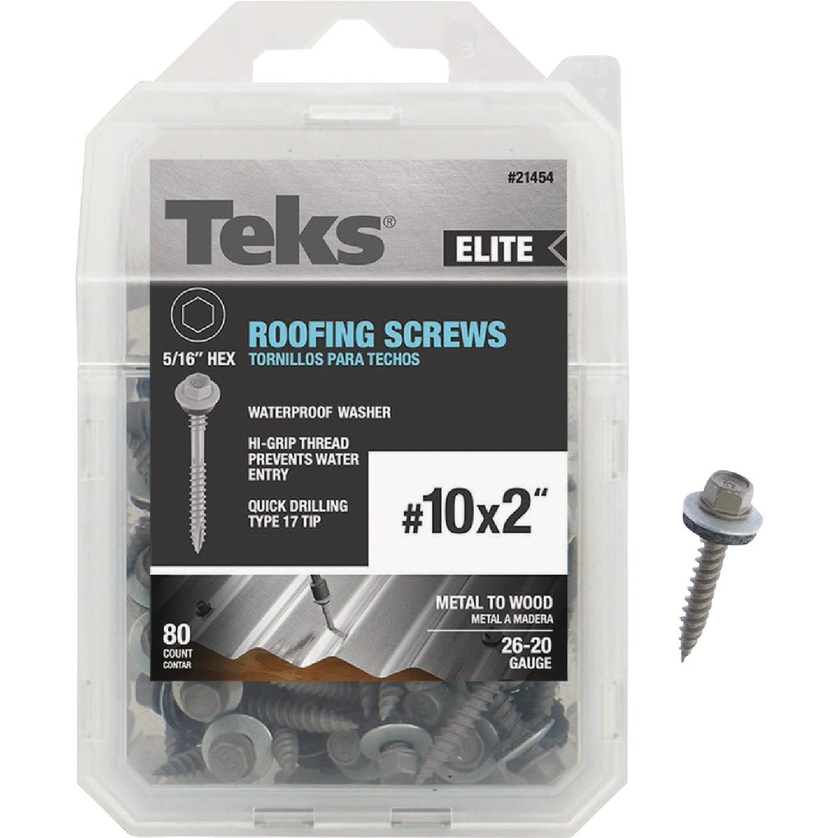Teks Elite #10 x 2 In. Hex Washer Head Sharp Point Metal to Wood Roofing Screw (80 Ct.)
