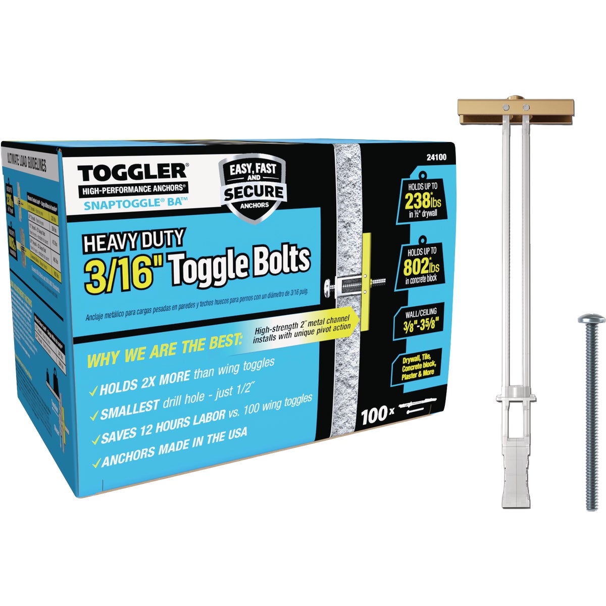 Toggler Snaptoggle 3/16-24 x 2 In. Toggle Bolt (100 Ct.)