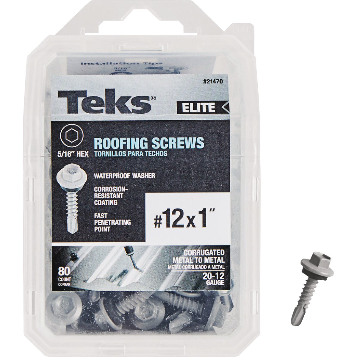 Teks Elite #12 x 1 In. Hex Washer Head Drill Point Metal to Wood Roofing Screw (80 Ct.)