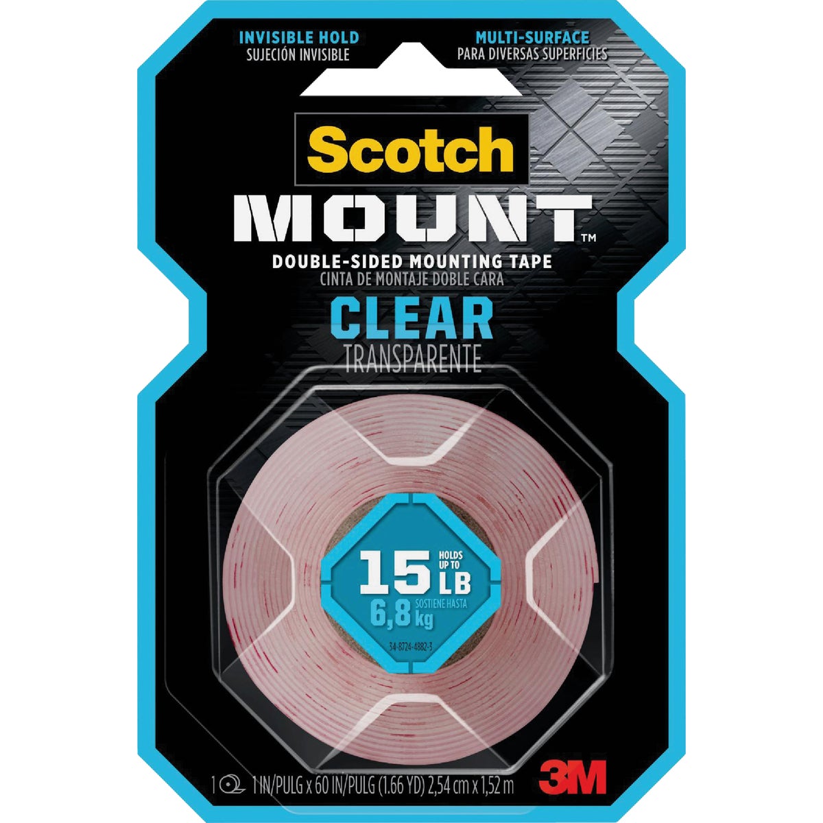 Scotch Mount Clear Double-Sided Mounting Tape, 1 In. x 60 In.