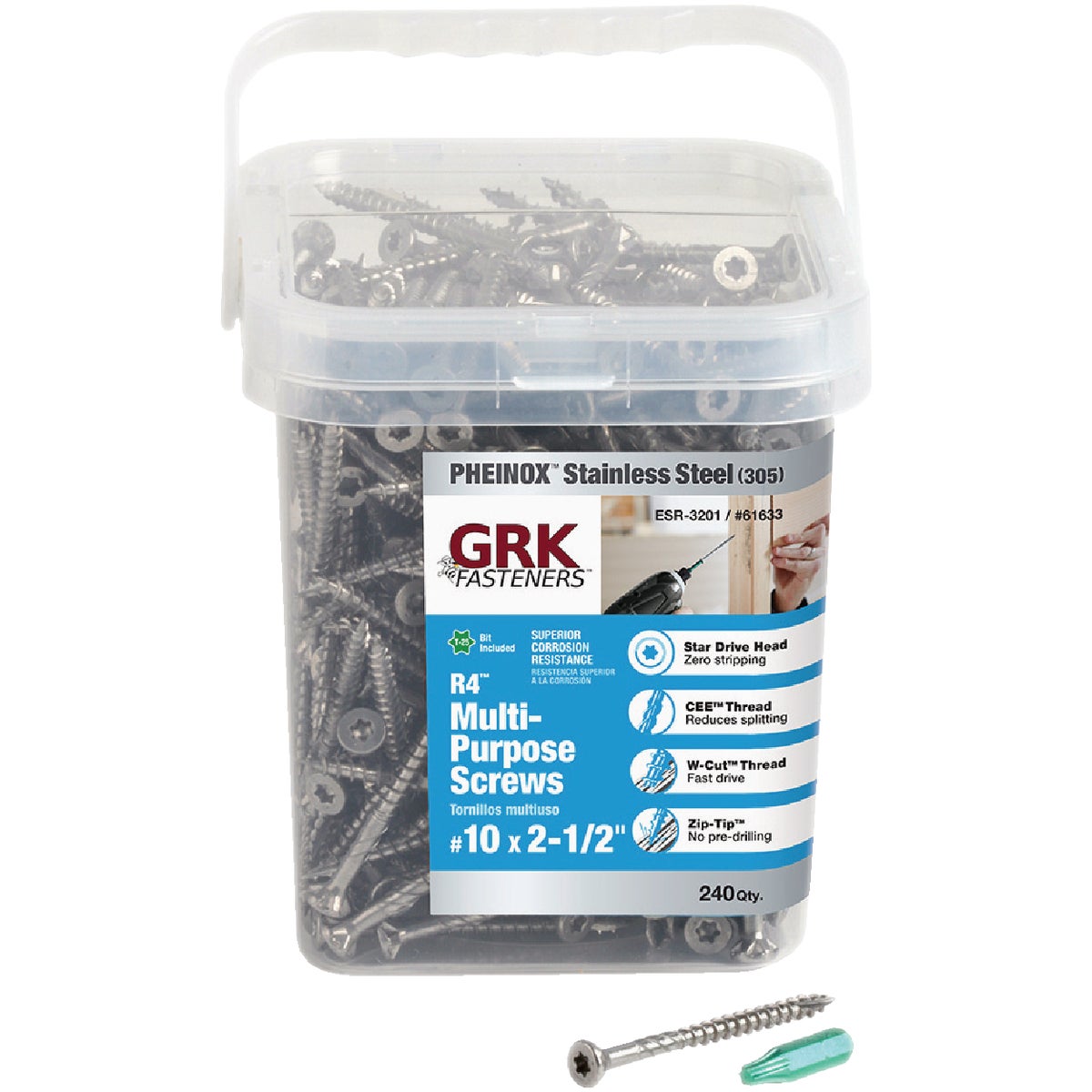 GRK R4 #10 x 2-1/2 In. Star Drive Stainless Steel Multi-Purpose Wood Screw (240 Ct.)