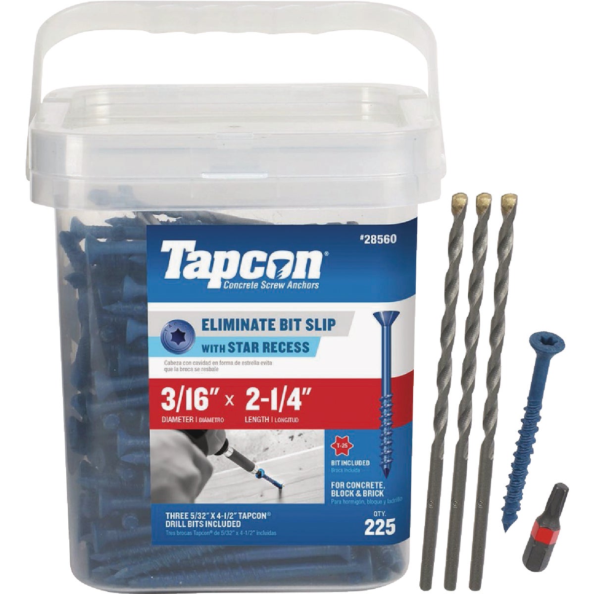 Tapcon 3/16 In. x 2-1/4 In. Star Drive Flat Head Concrete Screw Anchor (225 Ct.)