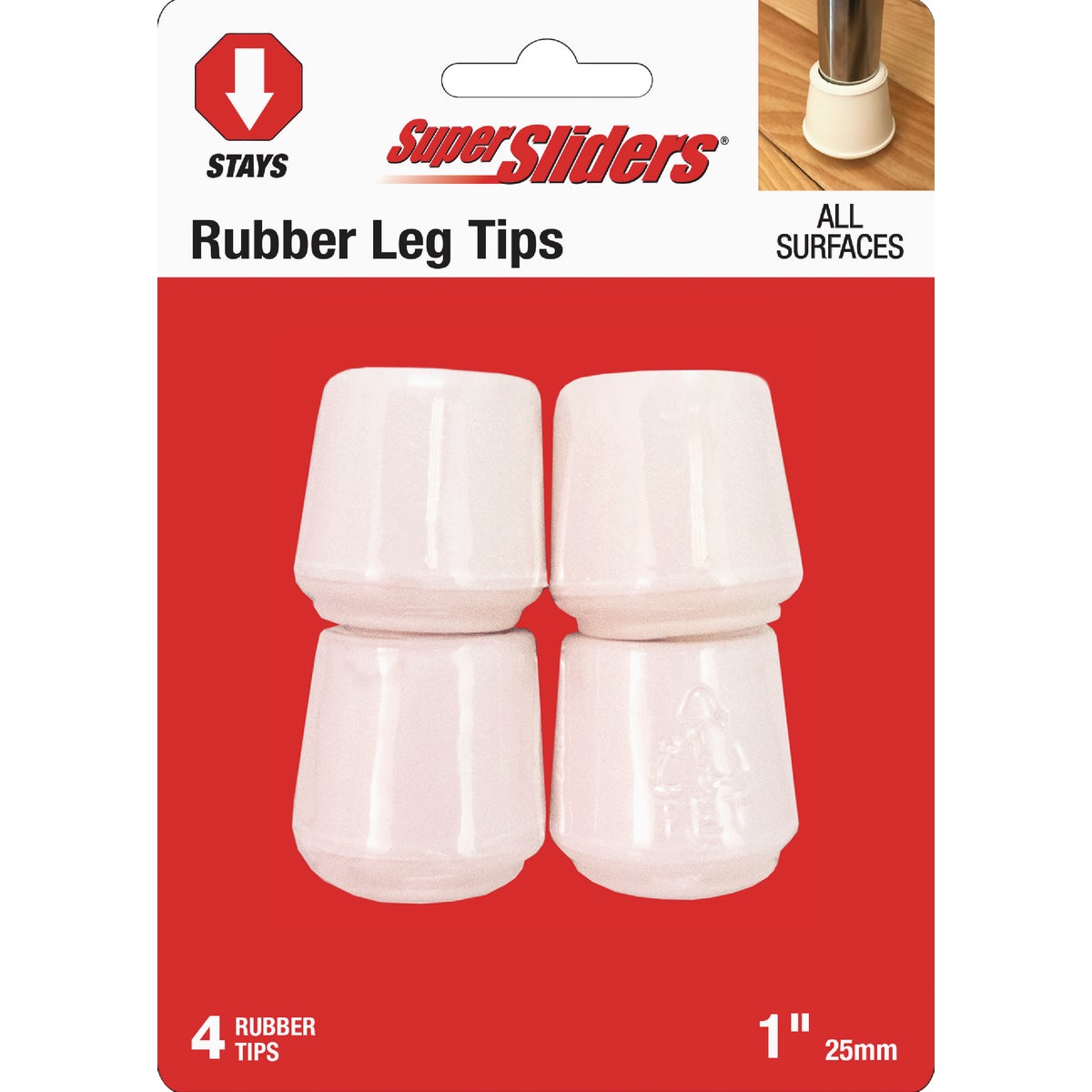 Super Sliders 1 In. White Rubber Furniture Leg Tip (4-Pack)