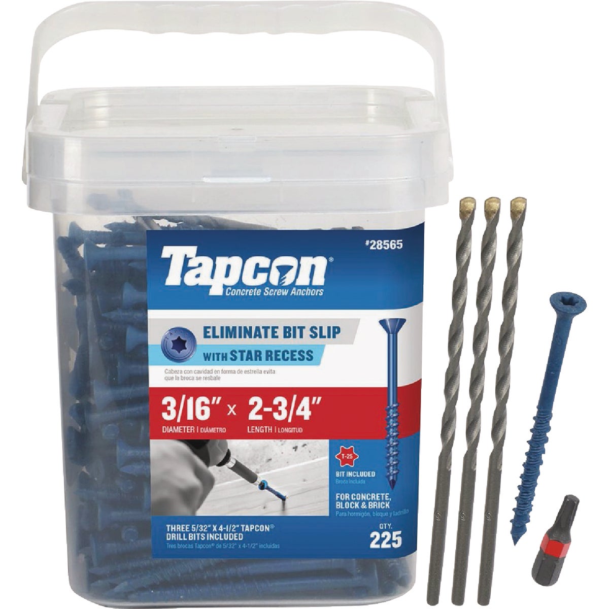 Tapcon 3/16 In. x 2-3/4 In. Star Drive Flat Head Concrete Screw Anchor (225 Ct.)