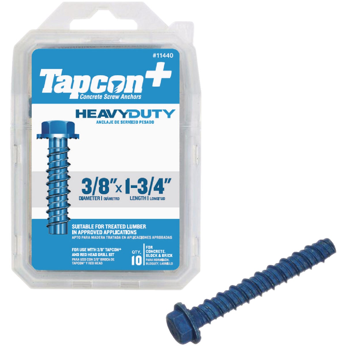 Tapcon+ 3/8 In. x 1-3/4 In. Hex Washer Head Heavy Duty Concrete Screw Anchors (10 Ct.)