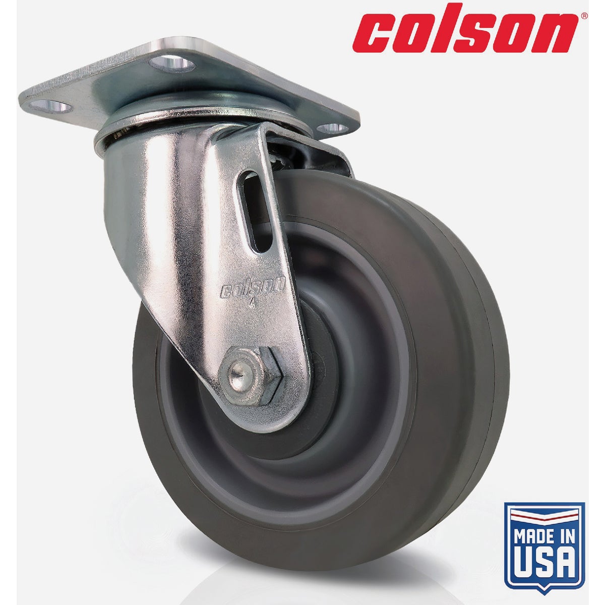 Colson 4 In. Gray TPR Swivel Plate Caster