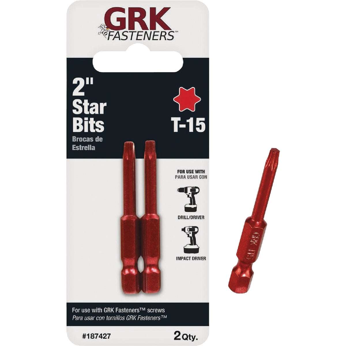 GRK 2 In. T15 Star Drive Impact Screwdriver Bit (2 Ct.)