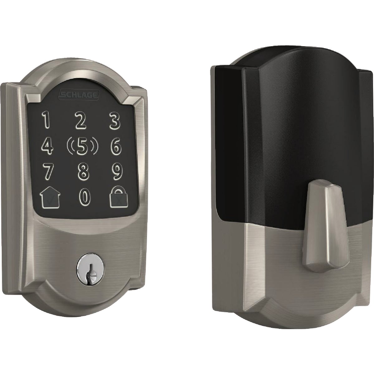 Encode Plus Smart WiFi Deadbolt with Camelot Trim in Satin Nickel