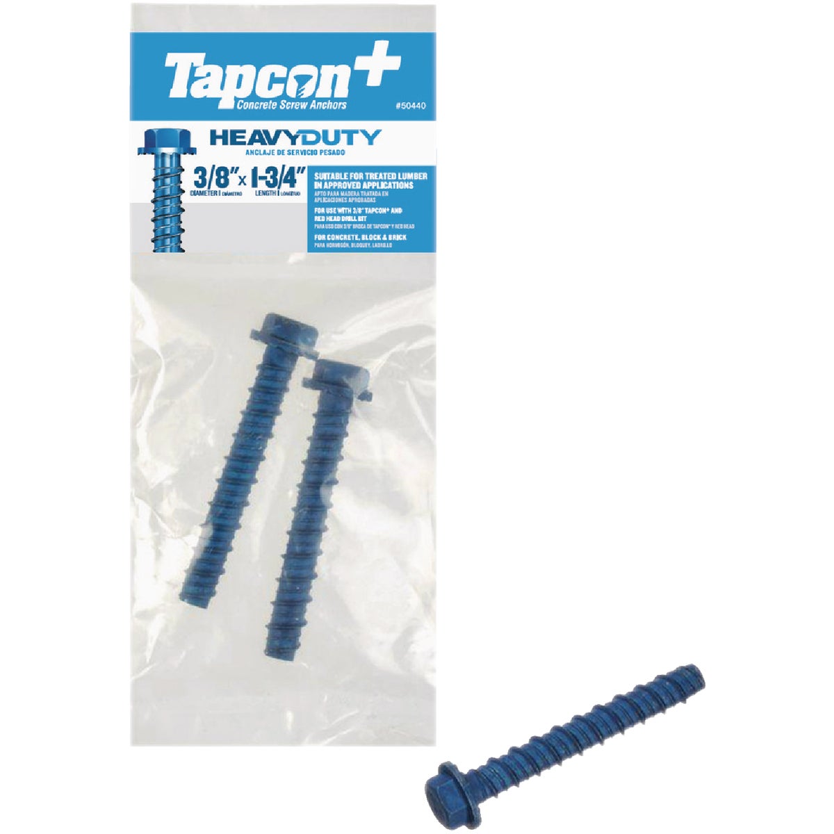 Tapcon+ 3/8 In. x 1-3/4 In. Hex Washer Head Heavy Duty Concrete Screw Anchors (2 Ct.)