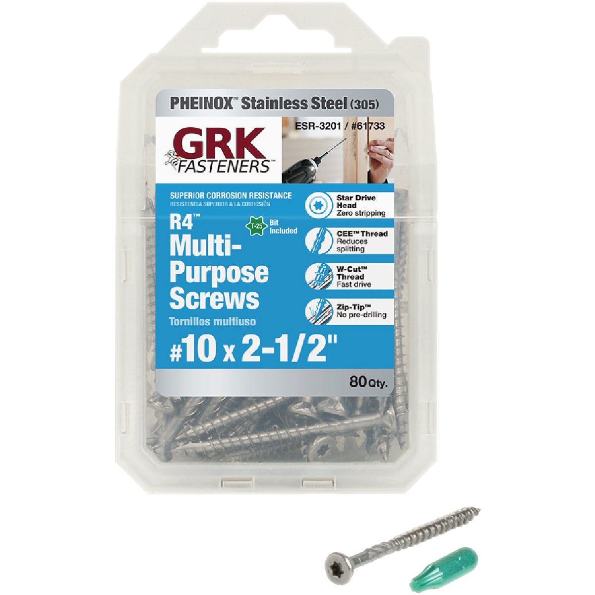 GRK R4 #10 x 2-1/2 In. Star Drive Stainless Steel Multi-Purpose Wood Screw (80 Ct.)