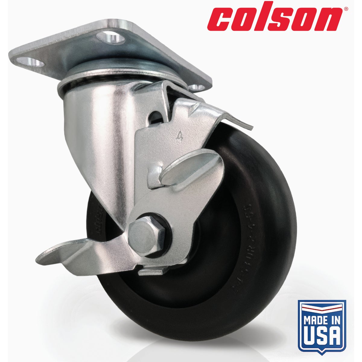 Colson 4 In. Black Polypropylene Swivel Plate Caster with Locking Brake
