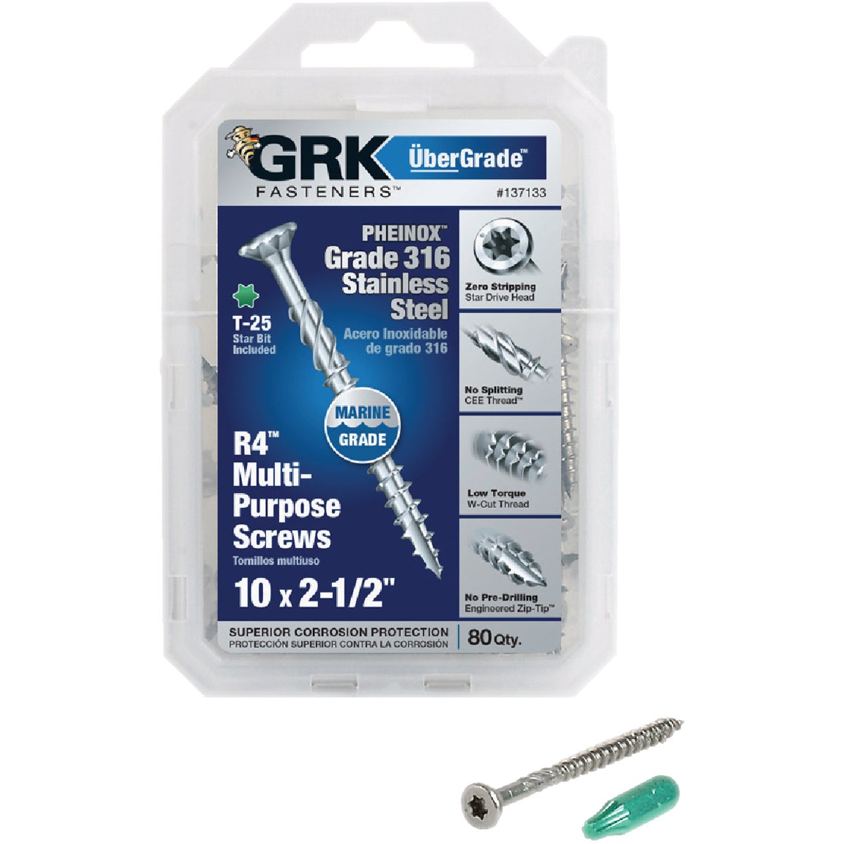 GRK R4 #10 x 2-1/2 In. Star Drive Stainless Steel Multi-Purpose Wood Screw (80 Ct.)
