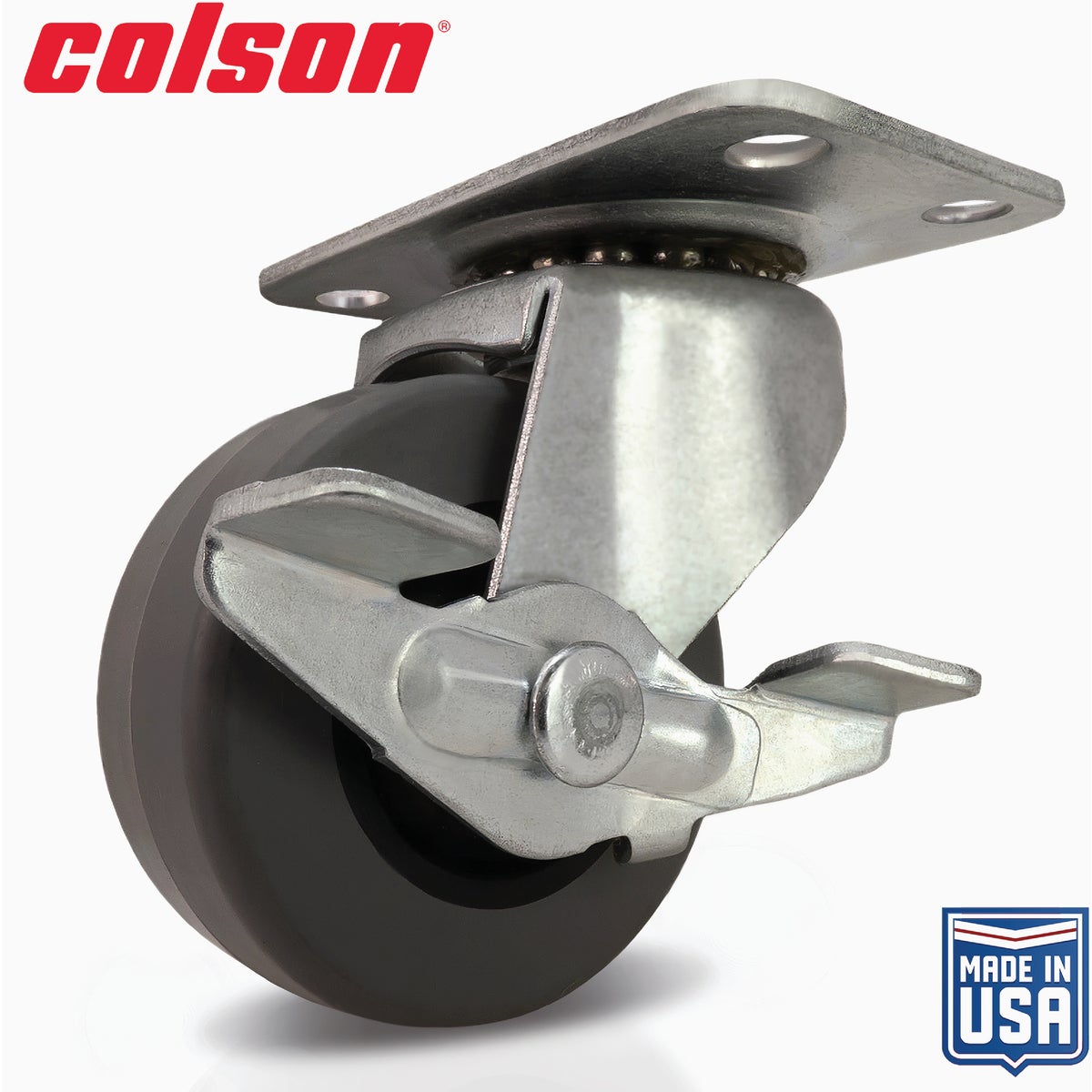 Colson 2 In. Gray TPR Swivel Plate Caster with Locking Brake