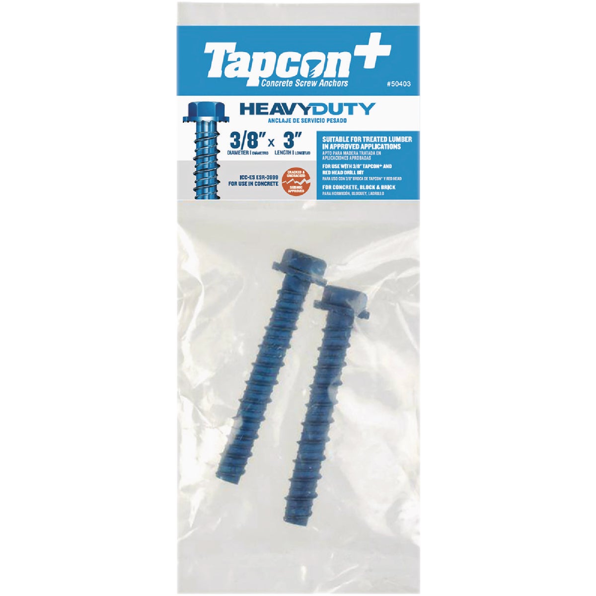 Tapcon+ 3/8 In. x 3 In. Hex Washer Head Heavy Duty Concrete Screw Anchors (2 Ct.)