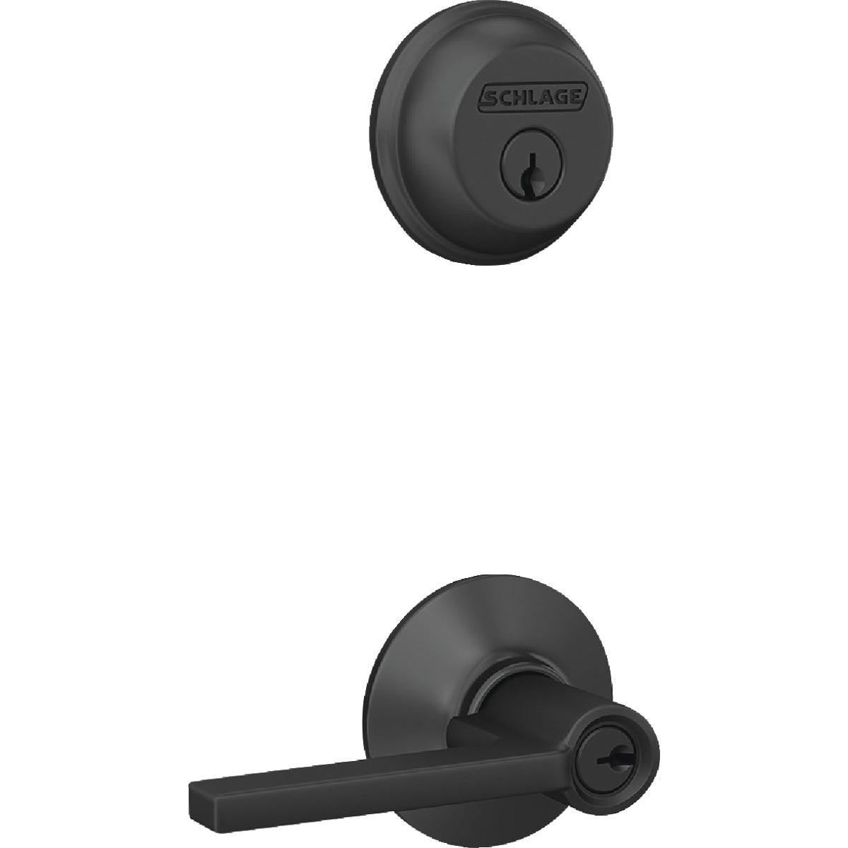 Schlage Matte Black Single Cylinder Deadbolt and Keyed Entry Latitude Lever Combo