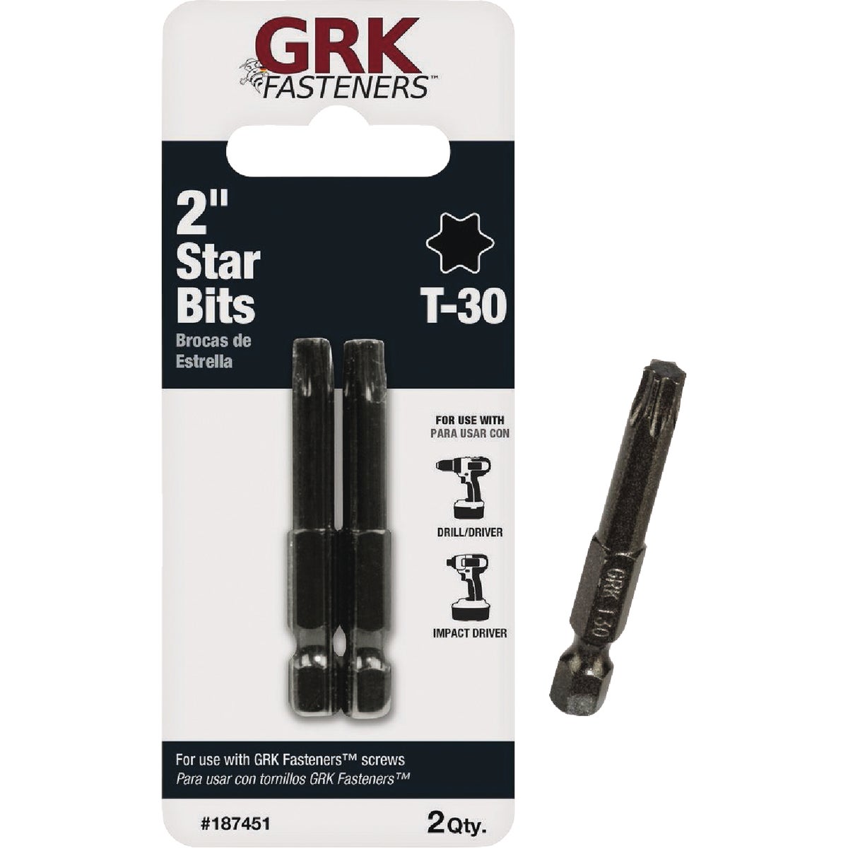 GRK 2 In. T30 Star Drive Impact Screwdriver Bit (2 Ct.)
