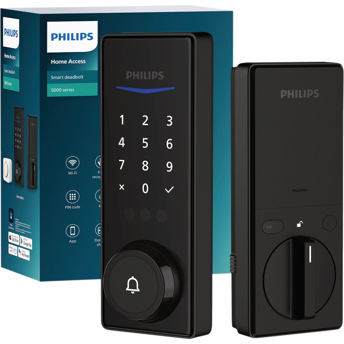 Philips Palm Reader Electronic Deadbolt with Door Chime, Matte Black