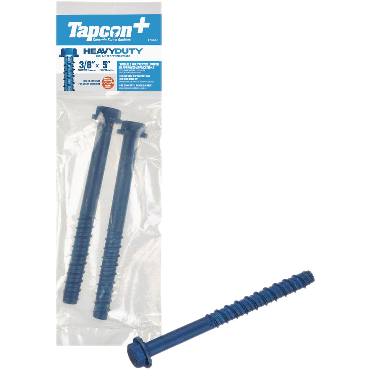 Tapcon+ 3/8 In. x 5 In. Hex Washer Head Heavy Duty Concrete Screw Anchors (2 Ct.)