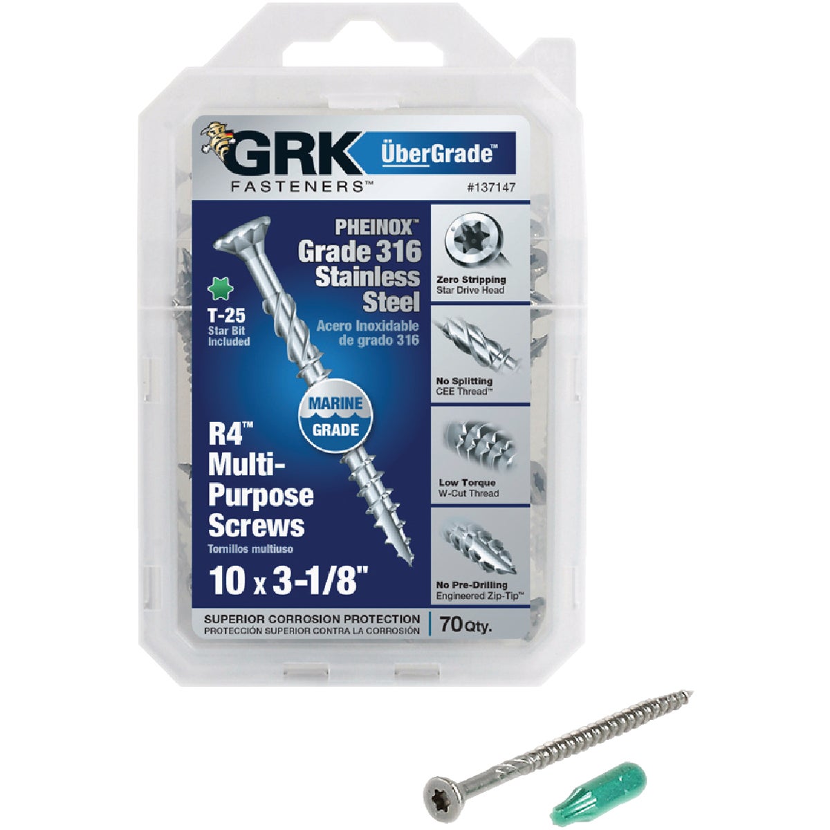 GRK R4 #10 x 2-1/2 In. Star Drive Stainless Steel Multi-Purpose Wood Screw (80 Ct.)