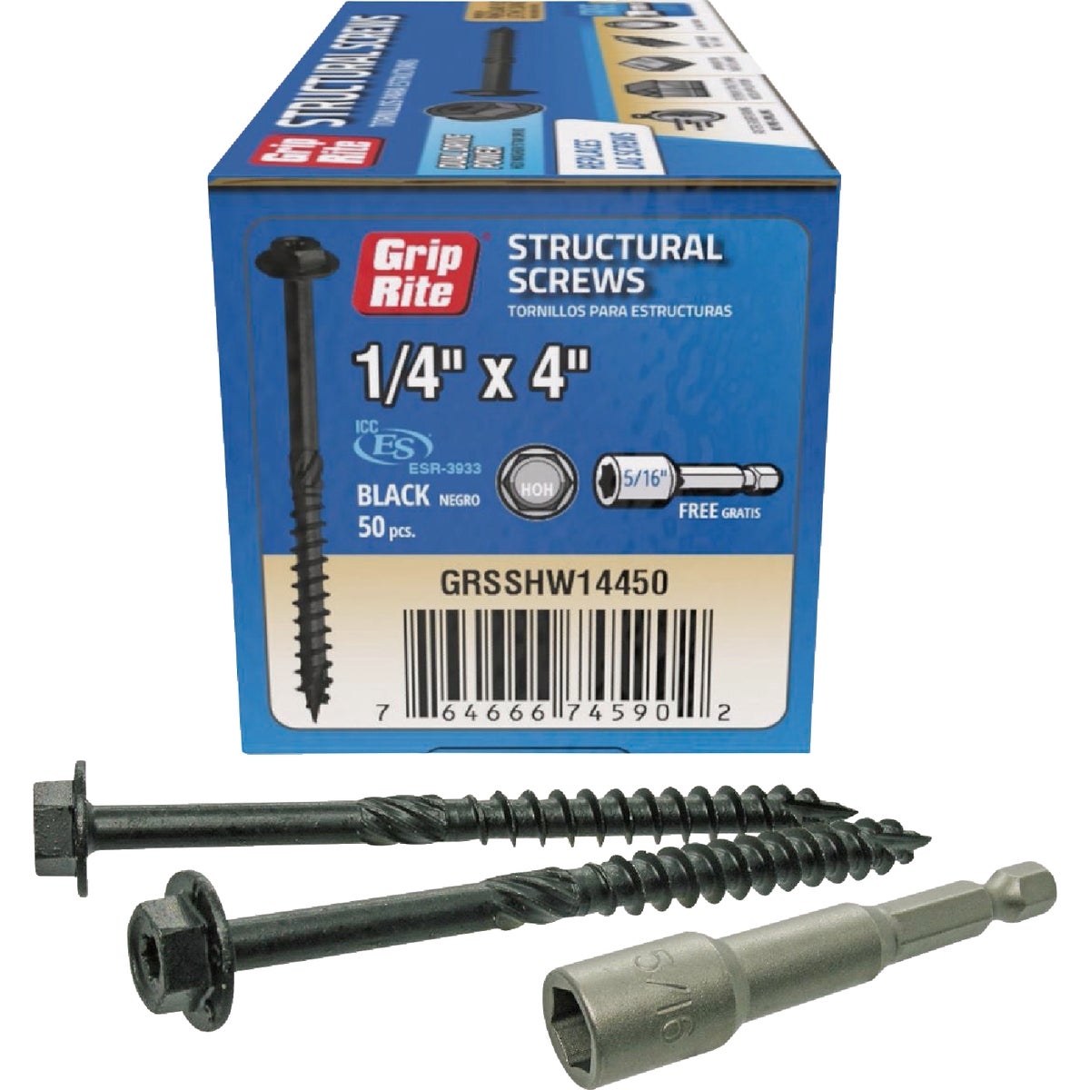Grip-Rite PrimeGuard Plus 1/4 In. x 4 In. Hex Washer Head Structural Screw (50-Count)