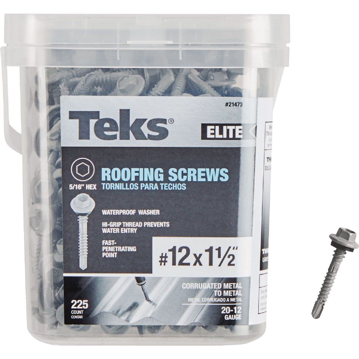 Teks Elite #12 x 1-1/2 In. Hex Washer Head Drill Point Metal to Wood Roofing Screw (225 Ct.)