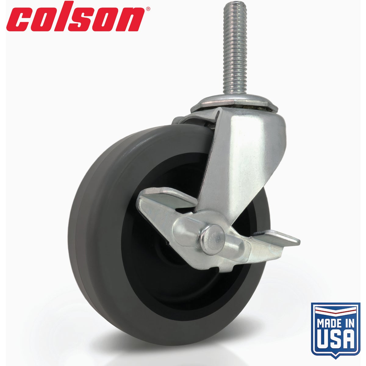 Colson 3 In. Gray TPR Swivel Threaded Stem Caster with Locking Brake