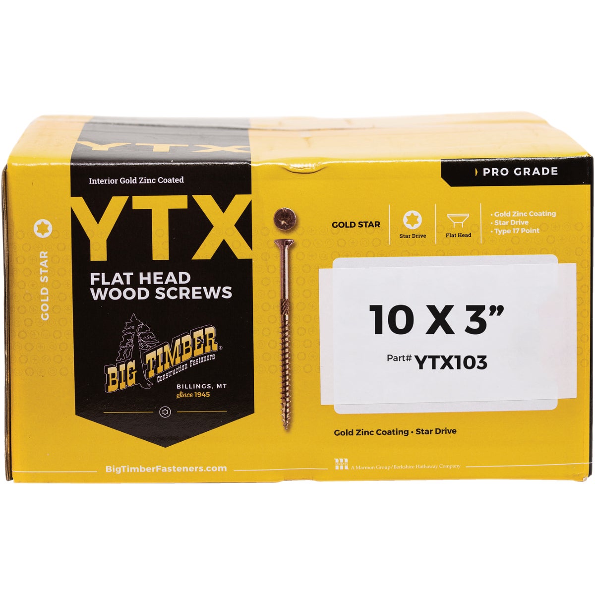 Big Timber #10 x 3 In. Yellow Zinc Star Drive Flat Head Wood Screw, Bulk